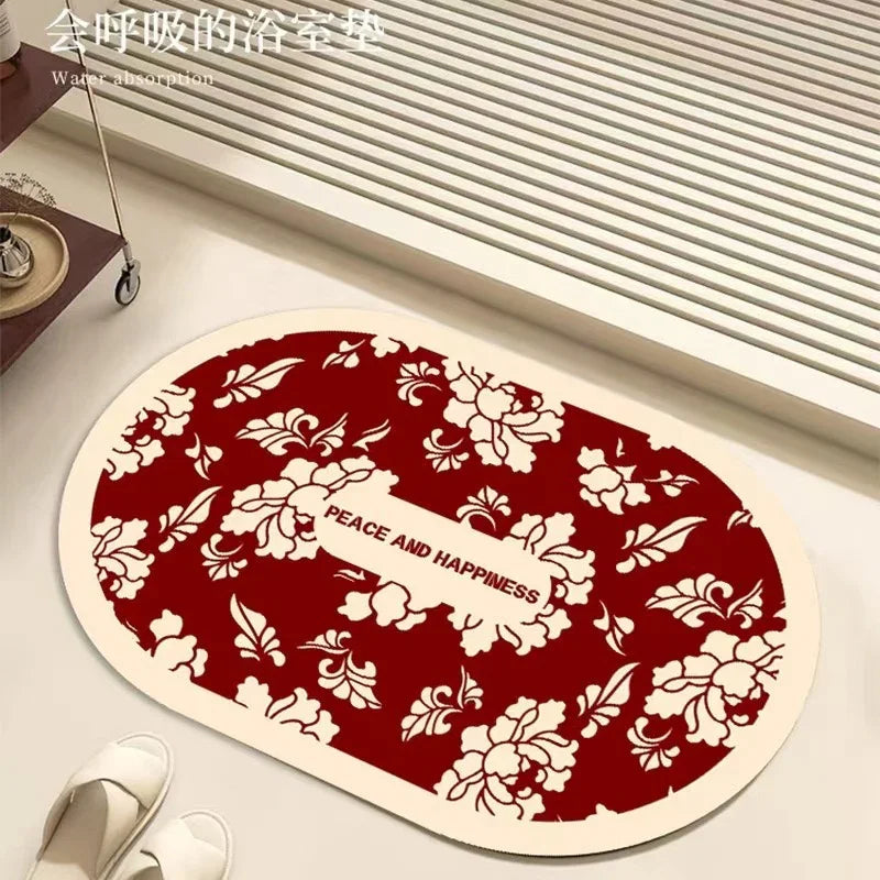 THẢM CỬA MICROFIBER 60x90 - P&H RED FLOWER DOOR MAT-CẬU HAI HOME DECOR