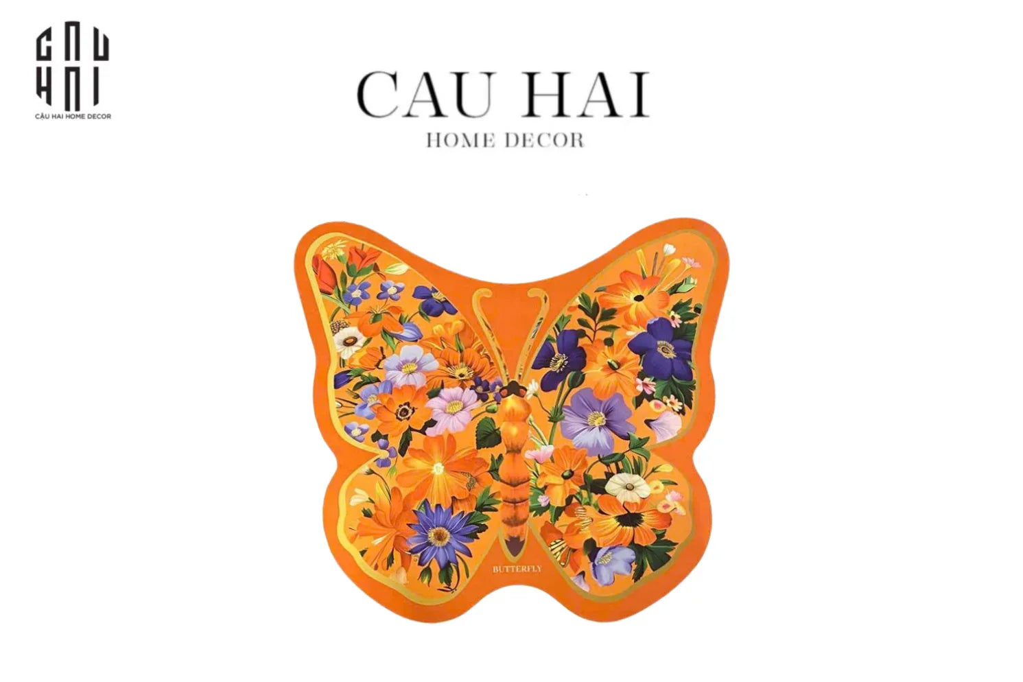 THẢM CỬA MICROFIBER - DOOR MAT - 74x80 ORANGE BUTTERFLY-CẬU HAI HOME DECOR