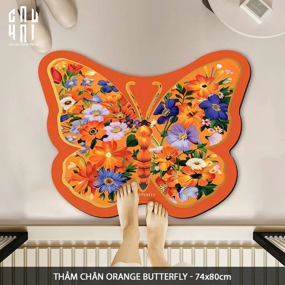 THẢM CỬA MICROFIBER - DOOR MAT - 74x80 ORANGE BUTTERFLY-CẬU HAI HOME DECOR