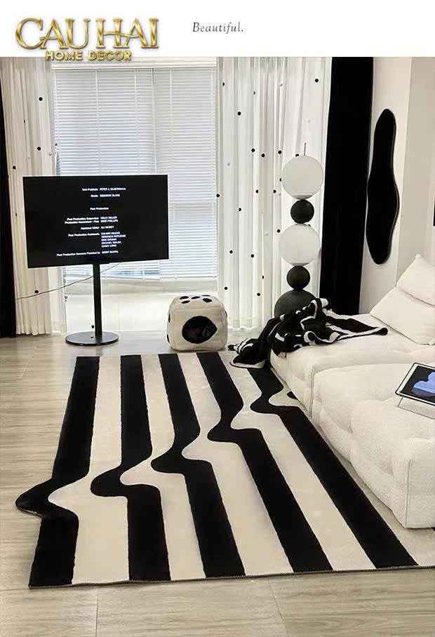 THẢM CỬA NHUNG BỈ 100×140 - STRIPE WAVE RÉFLECTION - CẬU HAI HOME DECOR