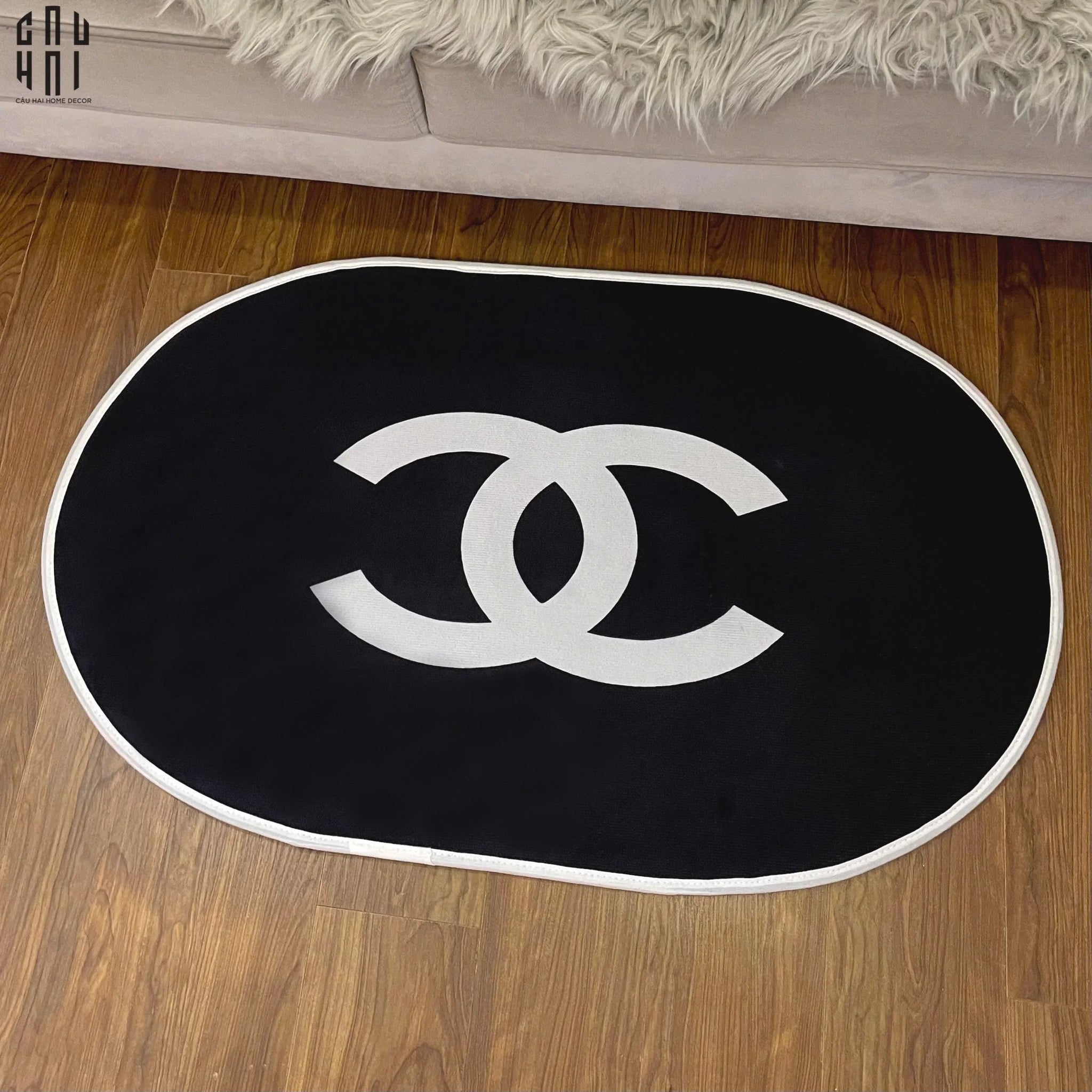 THẢM CỬA NHUNG BỈ - DOOR MAT - 60x100 BLACK OVAL COCO-CẬU HAI HOME DECOR