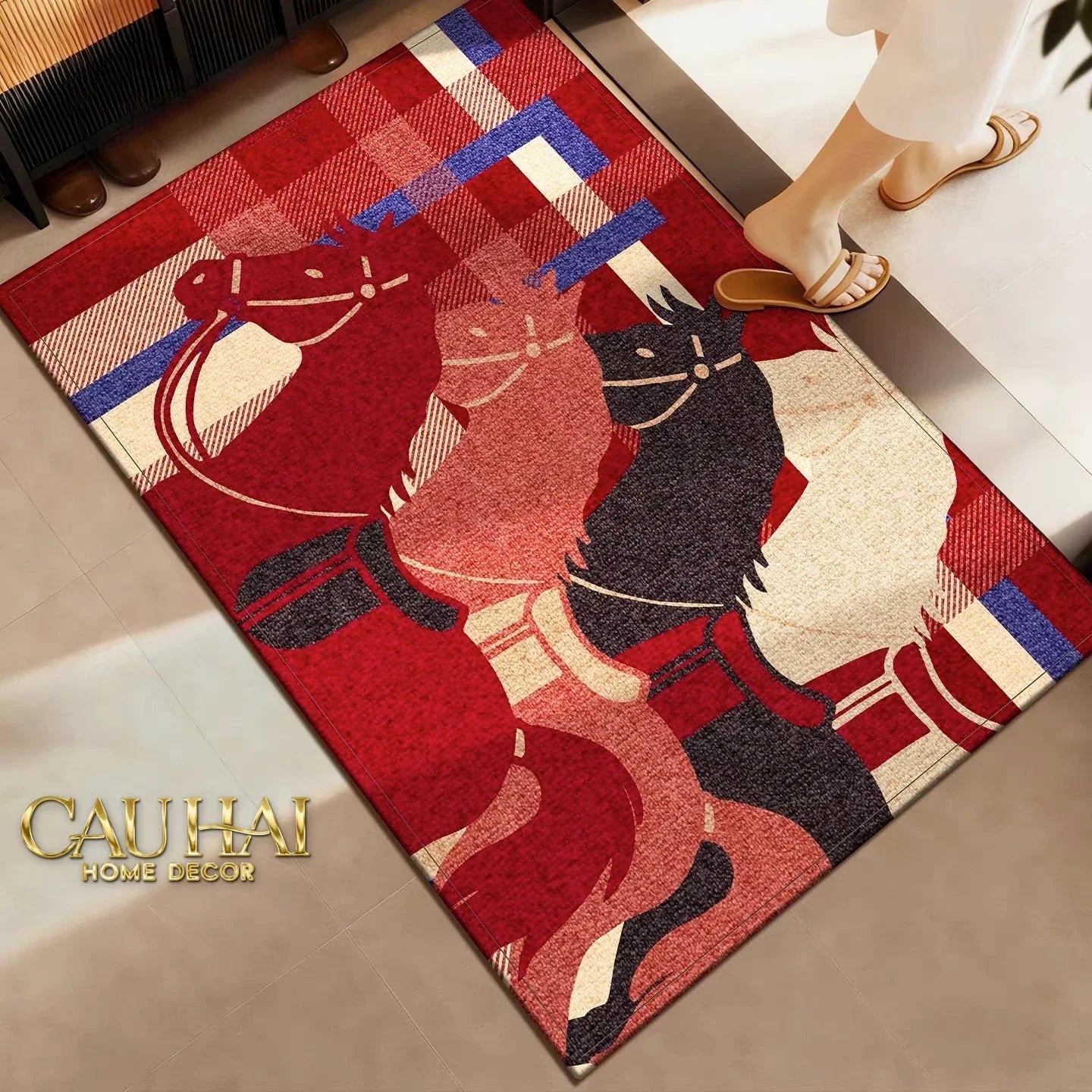 Thảm Cửa Sợi Dệt 60x90 Ngựa Kỵ Binh Hoàng Gia - Les Trois Chevaux D’Empire-CẬU HAI HOME DECOR