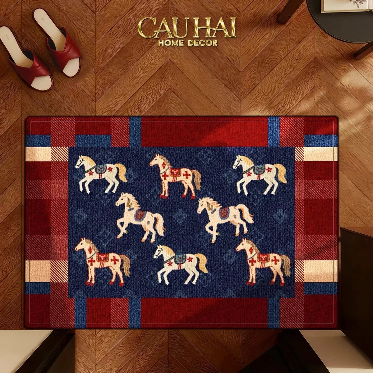 Thảm Cửa Sợi Dệt 80x120 Ngựa Hoàng Gia - Équestre Royale Bleu Fleur de Monogram-THẢM CỬA-Đối tác tại Trung Quốc theo từng đơn đặt hàng-CẬU HAI HOME DECOR