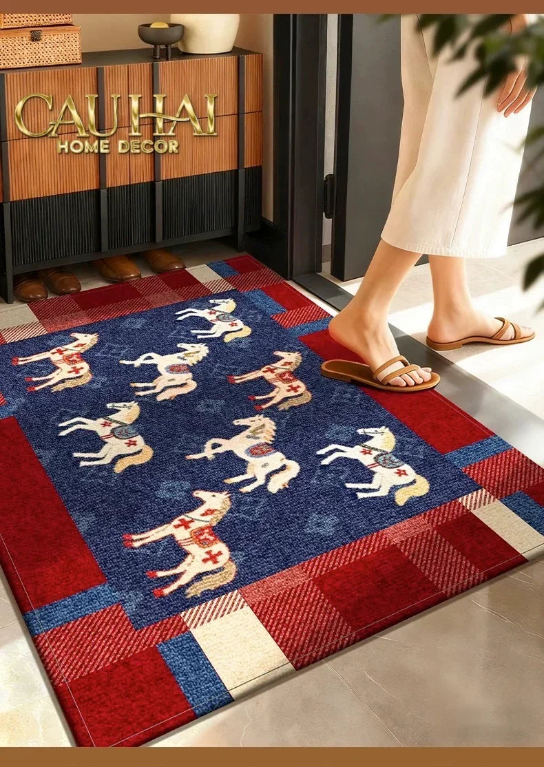 Thảm Cửa Sợi Dệt 80x120 Ngựa Hoàng Gia - Équestre Royale Bleu Fleur de Monogram-THẢM CỬA-Đối tác tại Trung Quốc theo từng đơn đặt hàng-CẬU HAI HOME DECOR
