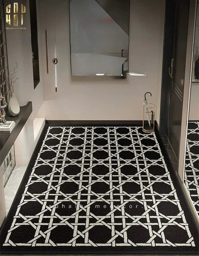Thảm Cửa Sợi Poly Đan Vòng 100X120 Cannage D.O - Noir-CẬU HAI HOME DECOR