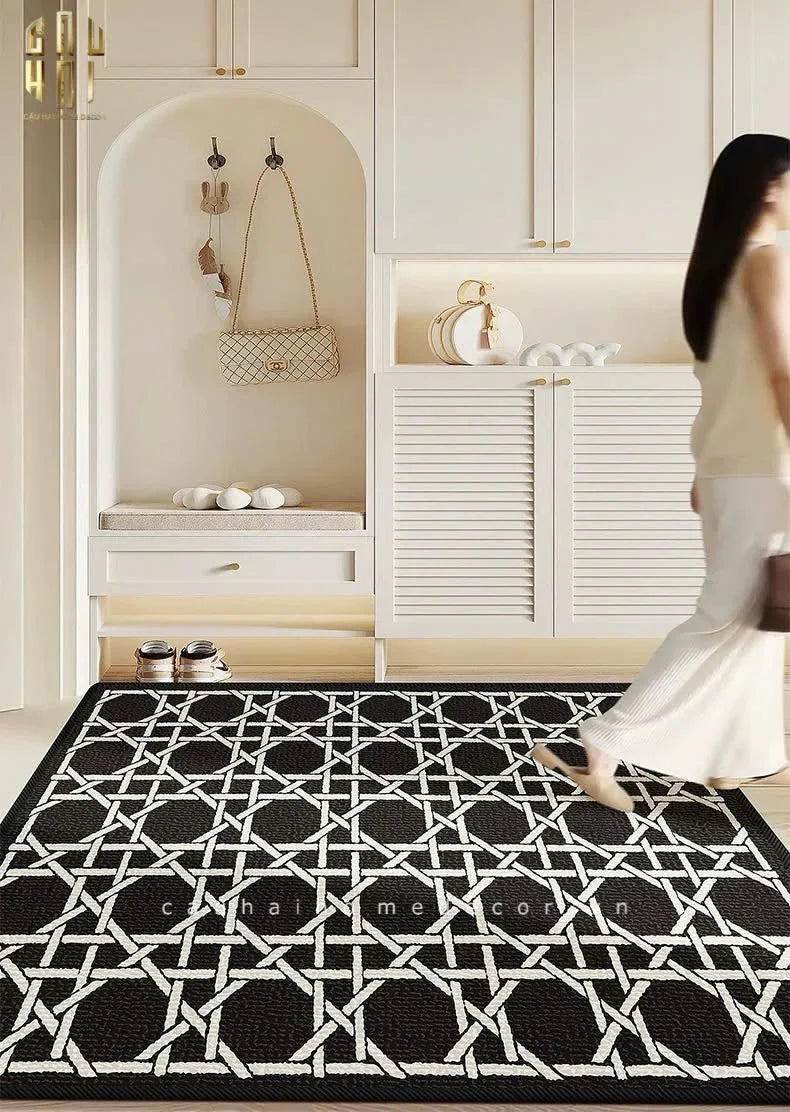 Thảm Cửa Sợi Poly Đan Vòng 100X120 Cannage D.O - Noir-CẬU HAI HOME DECOR