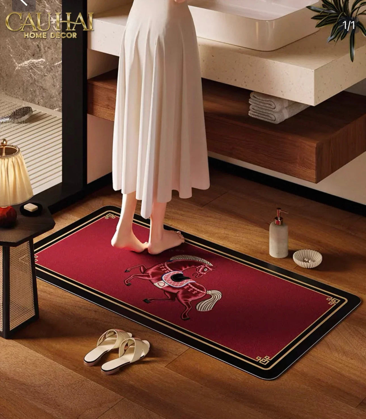 Thảm Cửa / Thảm Bathroom Micro Nappa Gen8 55*90/60*120 - Impérial Équestre Embroidered Cheval - Ruby Rouge-Thảm cửa / bathroom-CẬU HAI HOME DECOR-CẬU HAI HOME DECOR