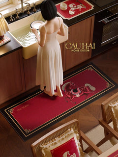 Thảm Cửa / Thảm Bathroom Micro Nappa Gen8 55x90 - Impérial Équestre Embroidered Cheval - Ruby Rouge-CẬU HAI HOME DECOR