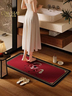 Thảm Cửa / Thảm Bathroom Micro Nappa Gen8 55x90 - Impérial Équestre Embroidered Cheval - Ruby Rouge-CẬU HAI HOME DECOR