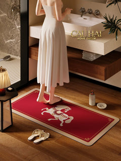 Thảm Cửa / Thảm Bathroom Micro Nappa Gen8 55x90 - Impérial Équestre Embroidered Cheval - Ruby Rouge-CẬU HAI HOME DECOR