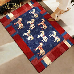 Thảm Cửa Vuông Thang Máy 120x120 Ngựa Hoàng Gia - Équestre Royale Bleu Fleur de Monogram-CẬU HAI HOME DECOR