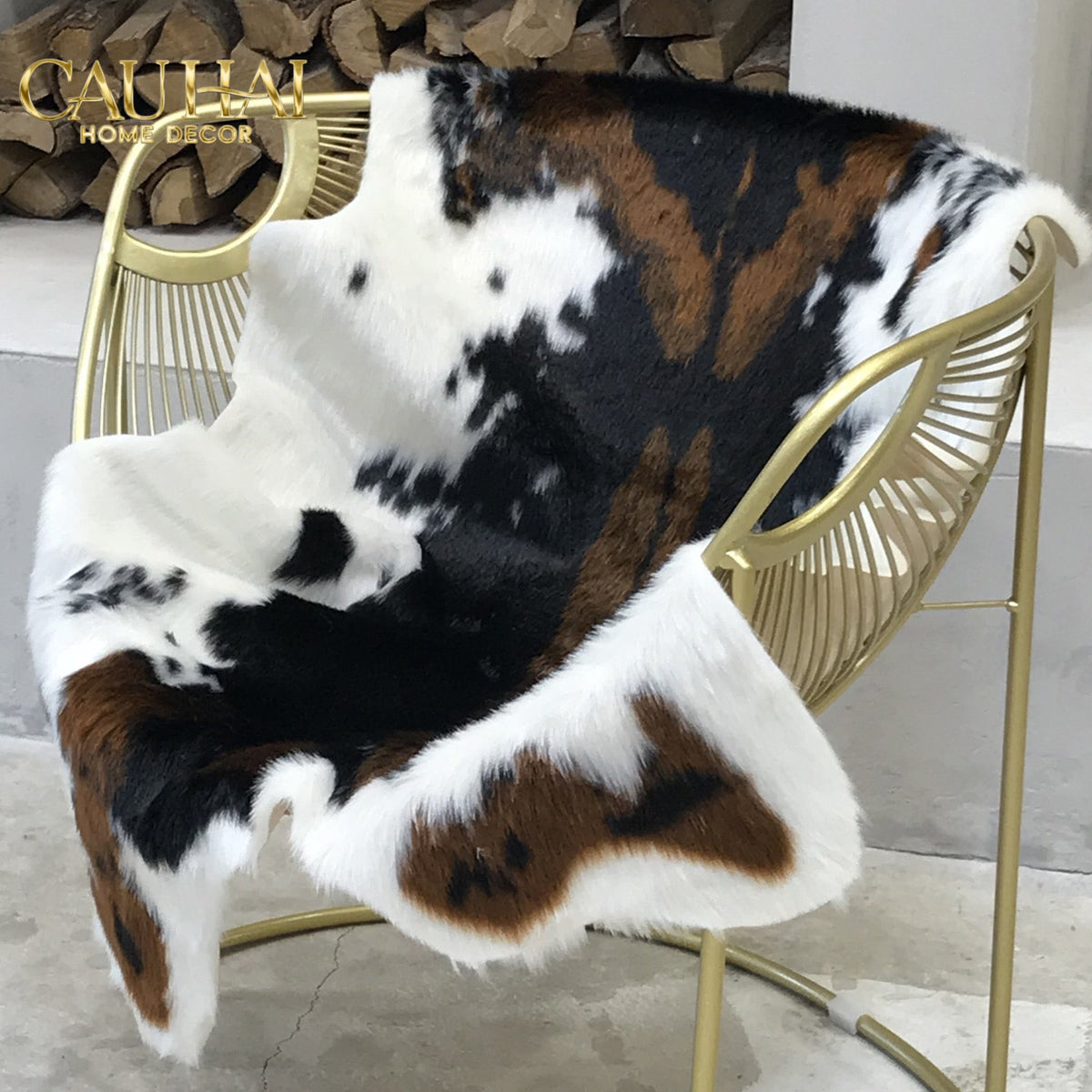 Thảm Lông Faux Fur Cowhide Cognac Noir 85x110-Thảm Lông-Cậu Hai Home Decor-CẬU HAI HOME DECOR