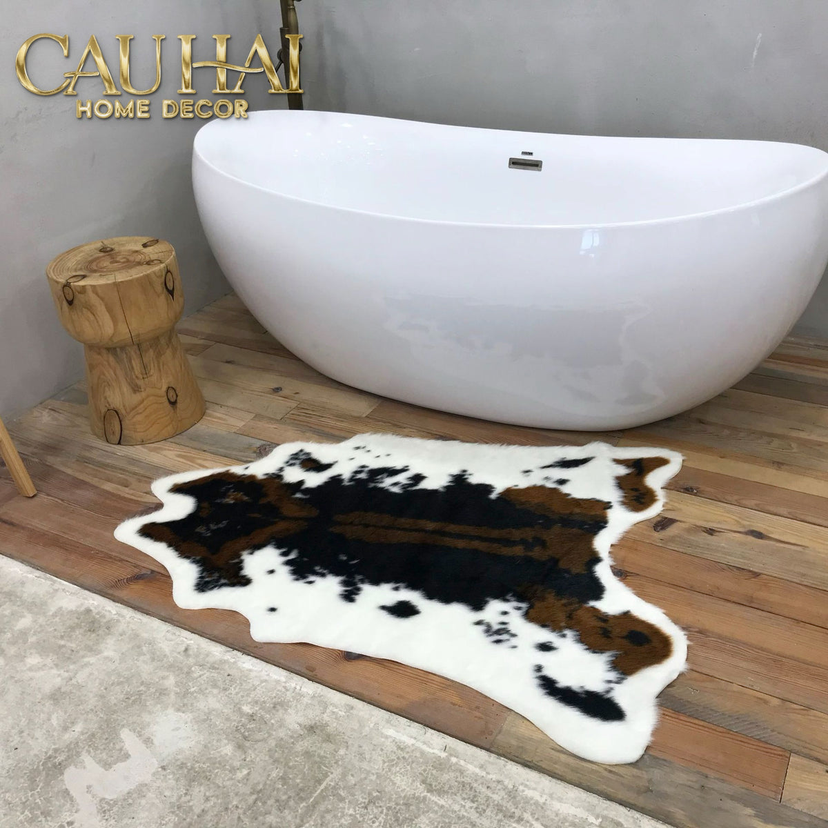 Thảm Lông Faux Fur Cowhide Cognac Noir 85x110-Thảm Lông-Cậu Hai Home Decor-CẬU HAI HOME DECOR
