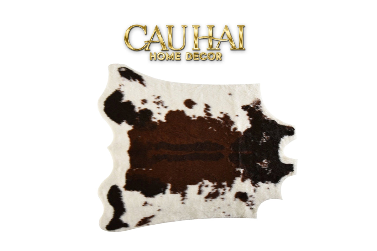Thảm Lông Faux Fur Cowhide Cognac Noir 85x110-Thảm Lông-Cậu Hai Home Decor-CẬU HAI HOME DECOR