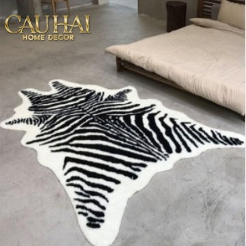 Thảm Lông Faux Fur Zebra Hide Noir 85x110-Thảm Lông-Cậu Hai Home Decor-CẬU HAI HOME DECOR