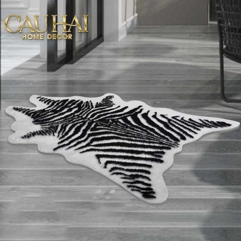 Thảm Lông Faux Fur Zebra Hide Noir 85x110-Thảm Lông-Cậu Hai Home Decor-CẬU HAI HOME DECOR