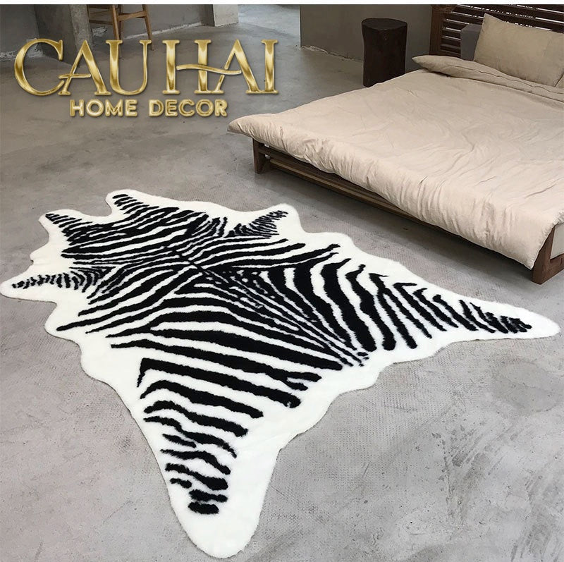Thảm Lông Faux Fur Zebra Hide Noir 85x110-Thảm Lông-Cậu Hai Home Decor-CẬU HAI HOME DECOR