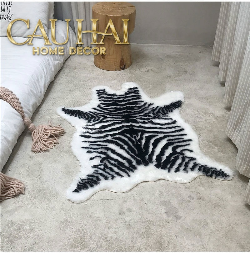 Thảm Lông Faux Fur Zebra Hide Noir 85x110-Thảm Lông-Cậu Hai Home Decor-CẬU HAI HOME DECOR