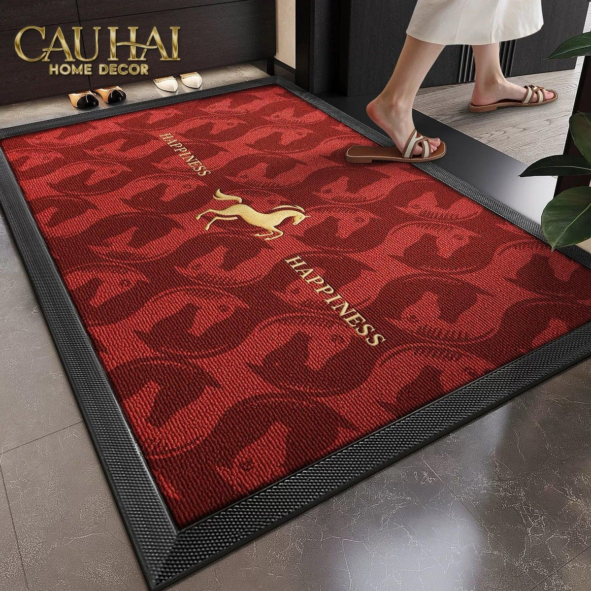 Thảm Ngăn Bụi 80x100 Coil Fiber Đan Vòng Ngựa Đỏ Mận - Aurea Happiness Cheval Solitaire Crimson Rouge.-THẢM TRẢI SÀN-CẬU HAI HOME DECOR-CẬU HAI HOME DECOR
