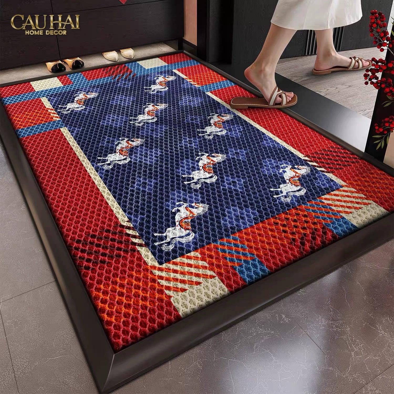 Thảm Ngăn Bụi Coil Fiber Đan Vòng Ngựa Hoàng Gia 80x100 - Équestre Royale Bleu Anti-Dust 3D Mats-CẬU HAI HOME DECOR