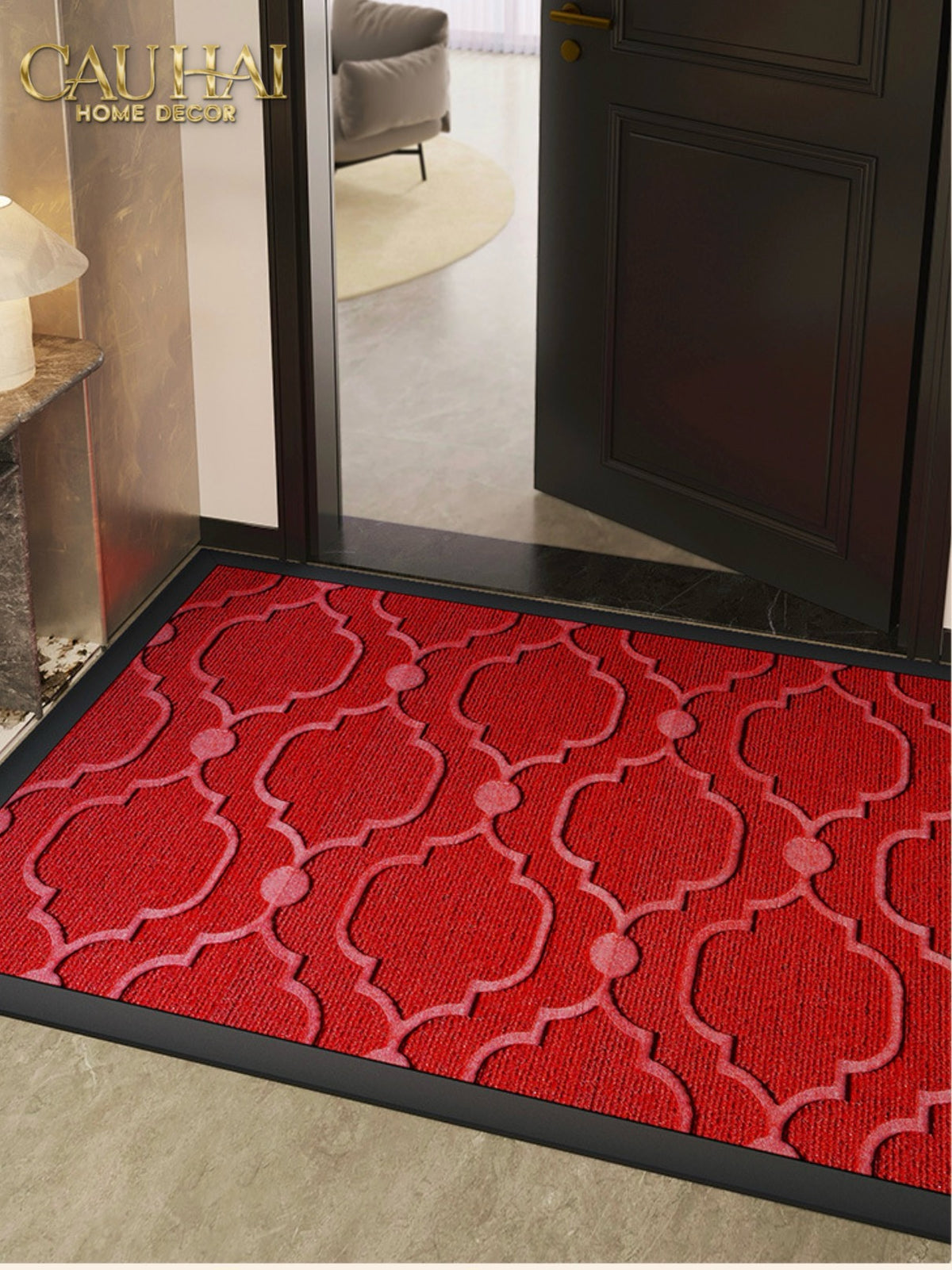 Thảm Ngăn Bụi Sợi Poly Dệt 80X100 Rouge Avalon Bienvenue - Dập Viền Da-THẢM TRẢI SÀN-CẬU HAI HOME DECOR-CẬU HAI HOME DECOR
