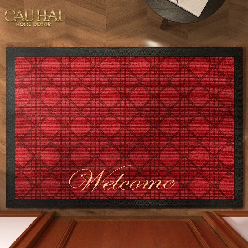 Thảm Ngăn Bụi Sợi Poly Dệt 80x100 Rouge Cannage Bienvenue - Dập Viền Da-THẢM TRẢI SÀN-CẬU HAI HOME DECOR-CẬU HAI HOME DECOR