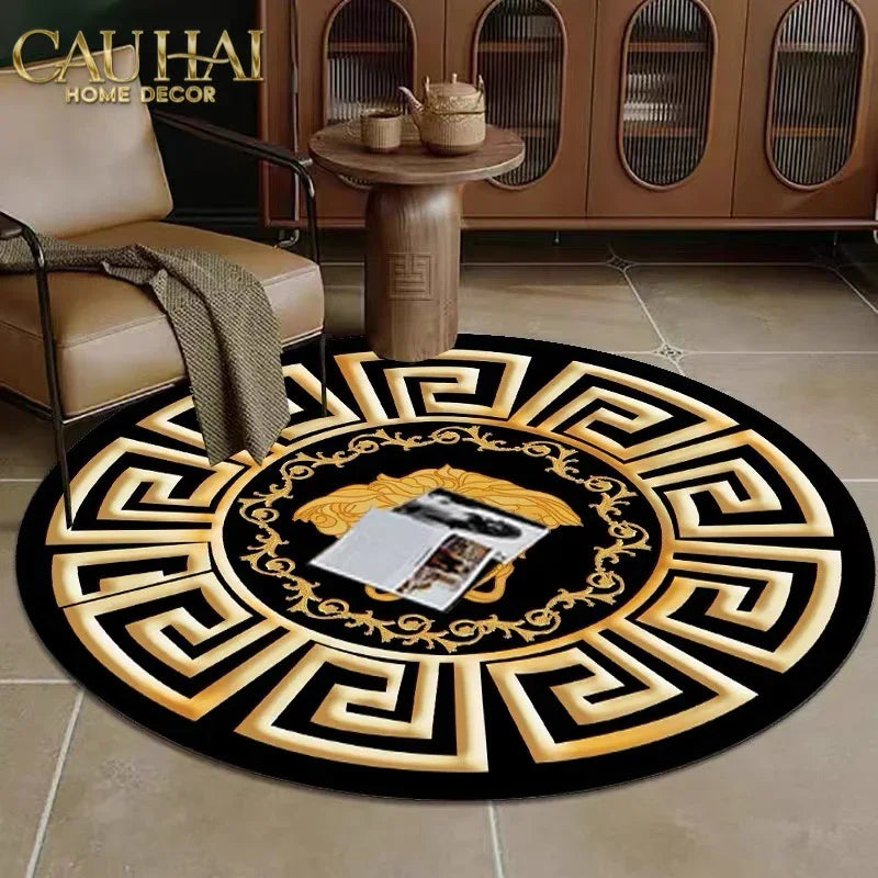 Thảm Tròn D80 Nhung Bỉ - Ronde Carpet Gianni Vers. Medusa Greek Key-CẬU HAI HOME DECOR