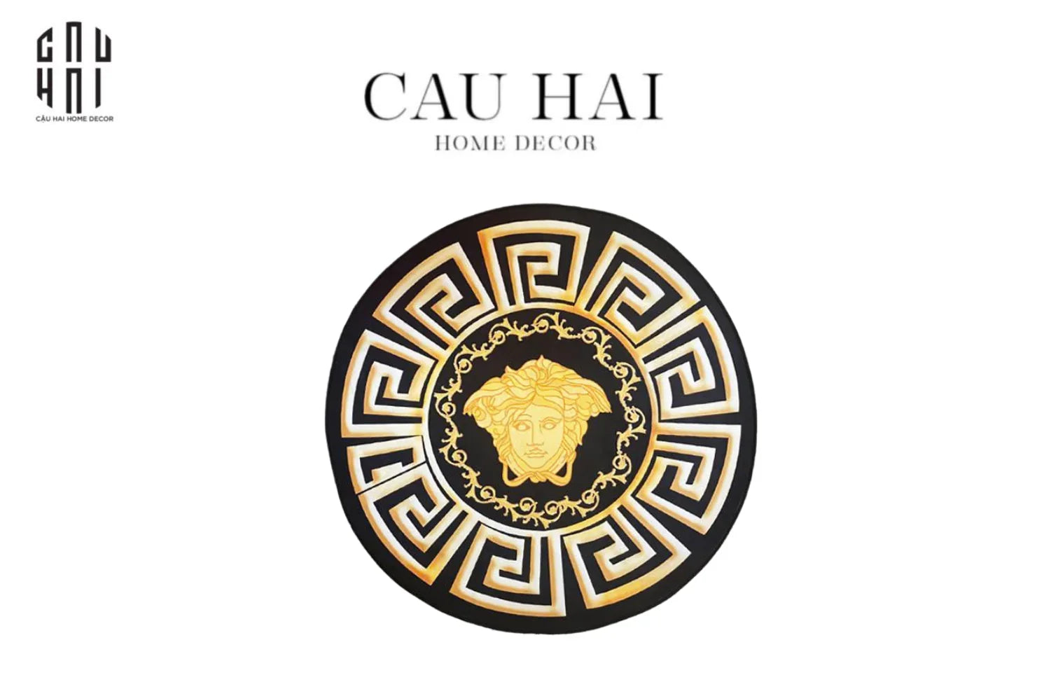 THẢM TRÒN D80 TRẢI SÀN NHUNG BỈ - ROUND CARPET GIANNI VERS. MEDUSA GREEK KEY - CẬU HAI HOME DECOR