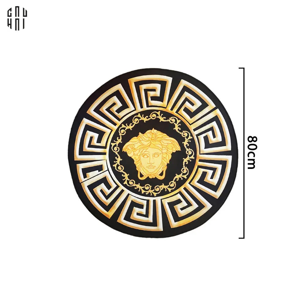 THẢM TRÒN D80 TRẢI SÀN NHUNG BỈ - ROUND CARPET GIANNI VERS. MEDUSA GREEK KEY - CẬU HAI HOME DECOR