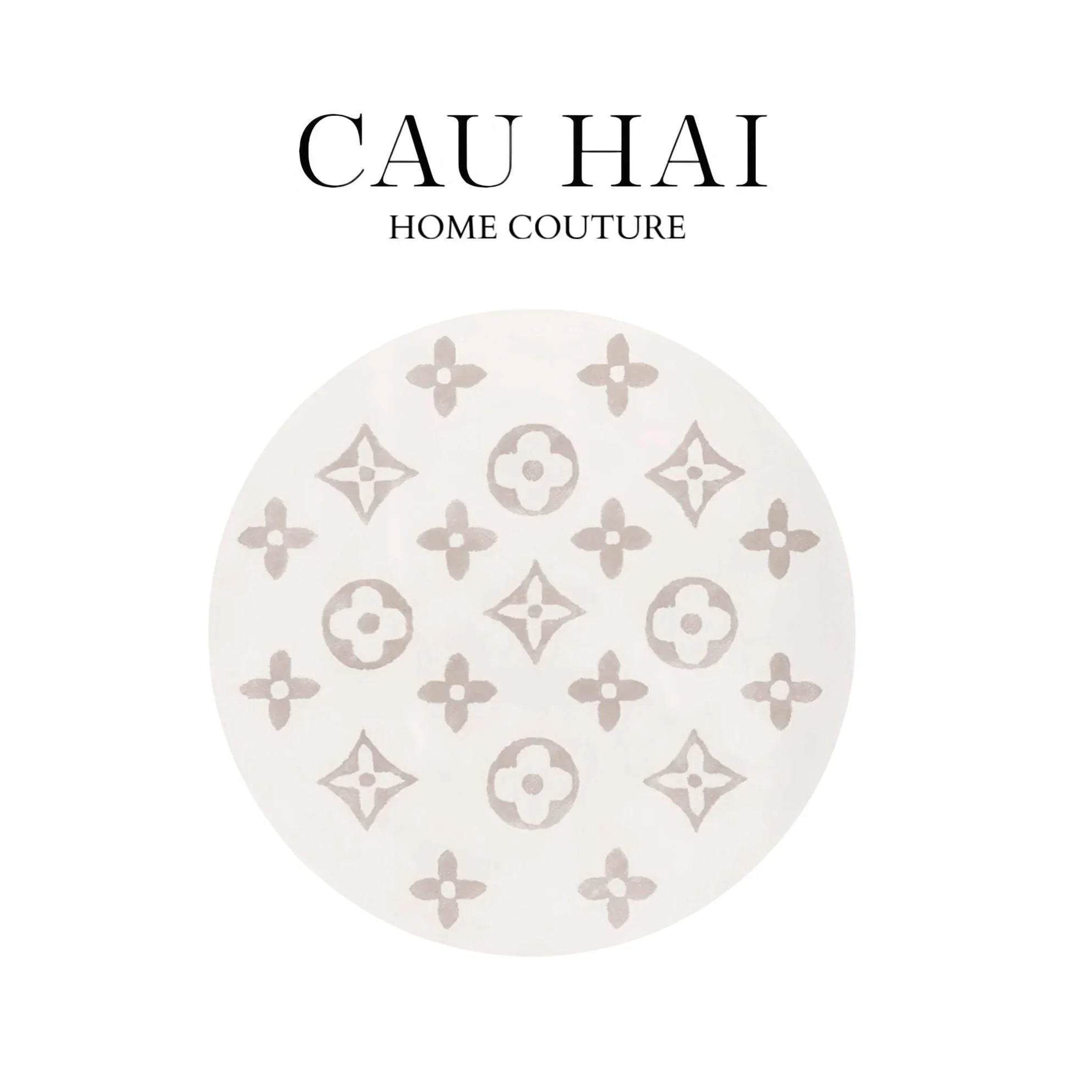 Thảm Tròn Dệt Kim - Fleur D’Ivoire Monogram D100-CẬU HAI HOME DECOR
