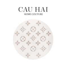 Thảm Tròn Dệt Kim - Fleur D’Ivoire Monogram D100-CẬU HAI HOME DECOR