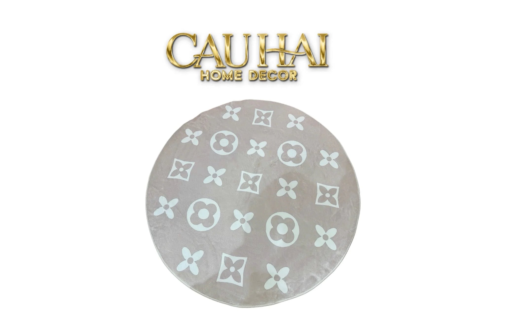 Thảm Tròn Dệt Kim - Le Beige Fleur de Monogram D100/120-CẬU HAI HOME DECOR