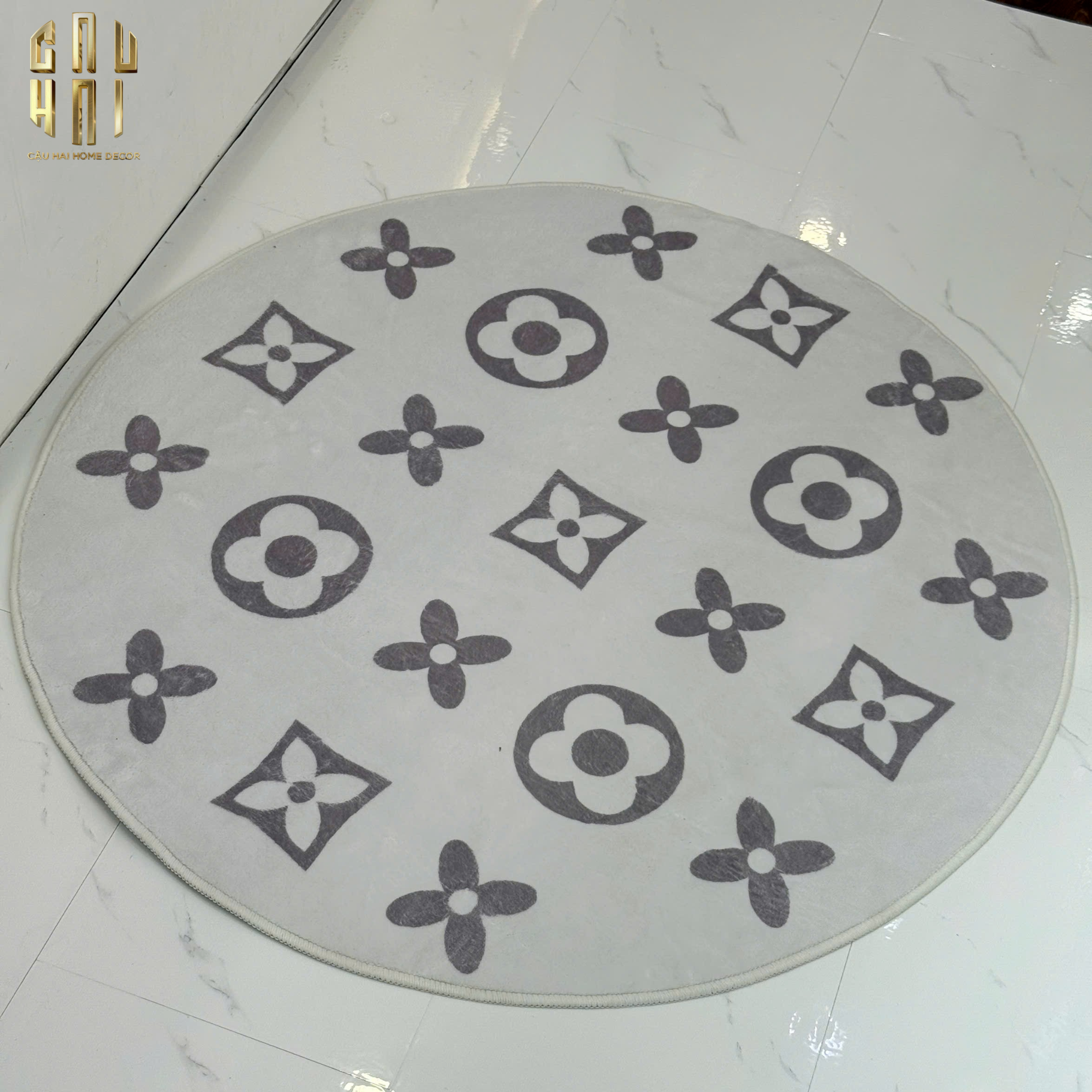 THẢM TRÒN DỆT KIM - LOUIS.V LE IVORY MONO D100/120 - CẬU HAI HOME DECOR