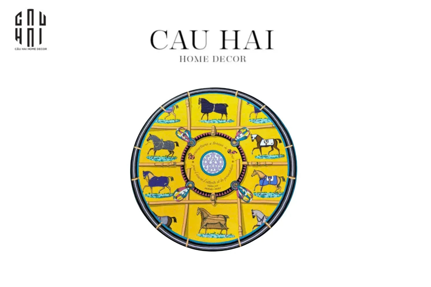 THẢM TRÒN NHUNG BỈ D100 - ROUND CARPET JAUNE BLEU RENAISSANCE - CẬU HAI HOME DECOR