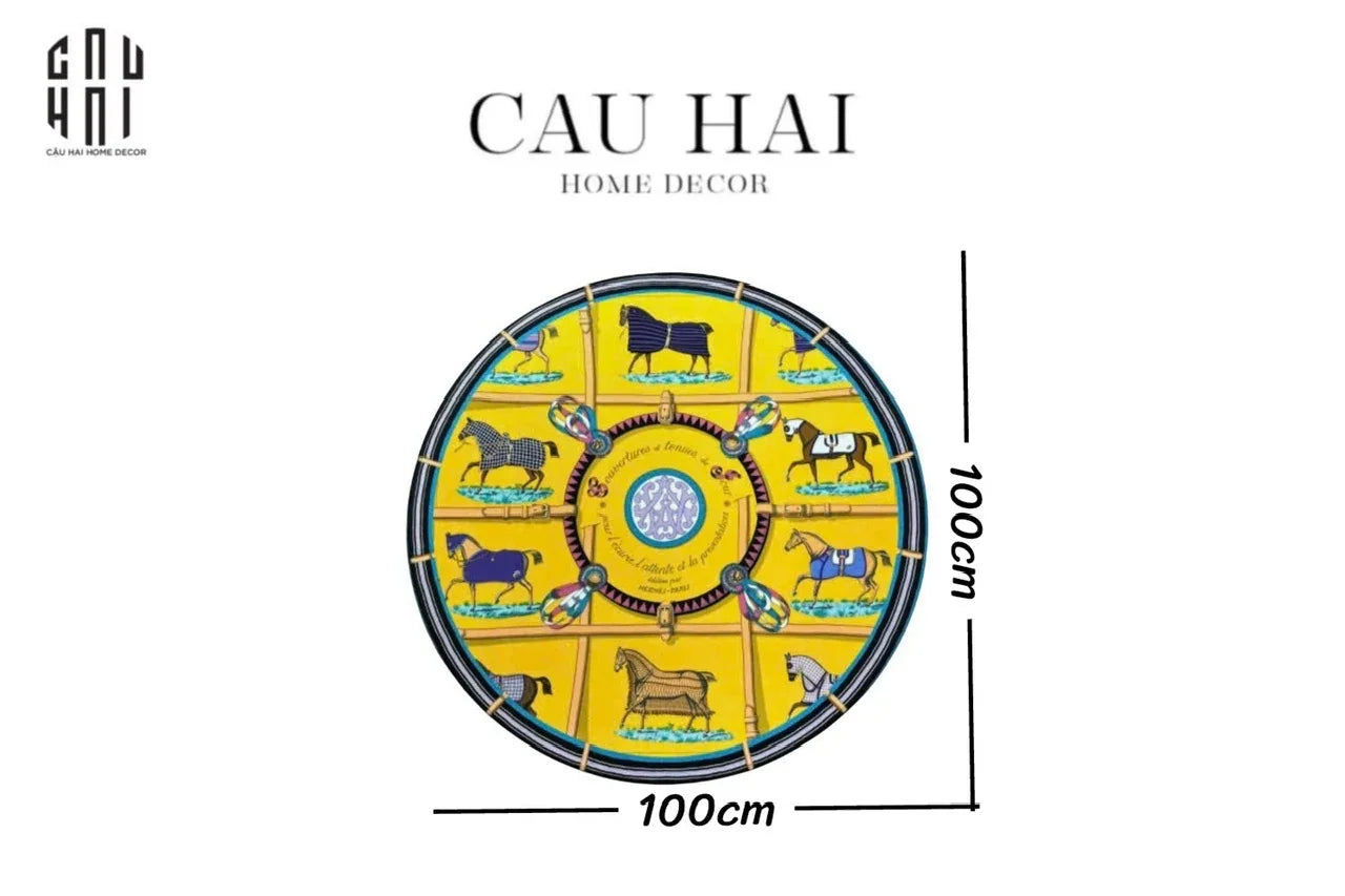 THẢM TRÒN NHUNG BỈ D100 - ROUND CARPET JAUNE BLEU RENAISSANCE - CẬU HAI HOME DECOR