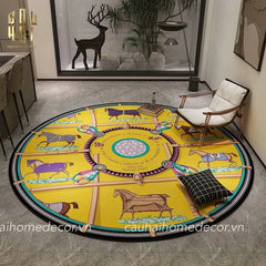 Thảm Tròn Nhung Bỉ D100 - Round Carpet Jaune Bleu Renaissance-CẬU HAI HOME DECOR