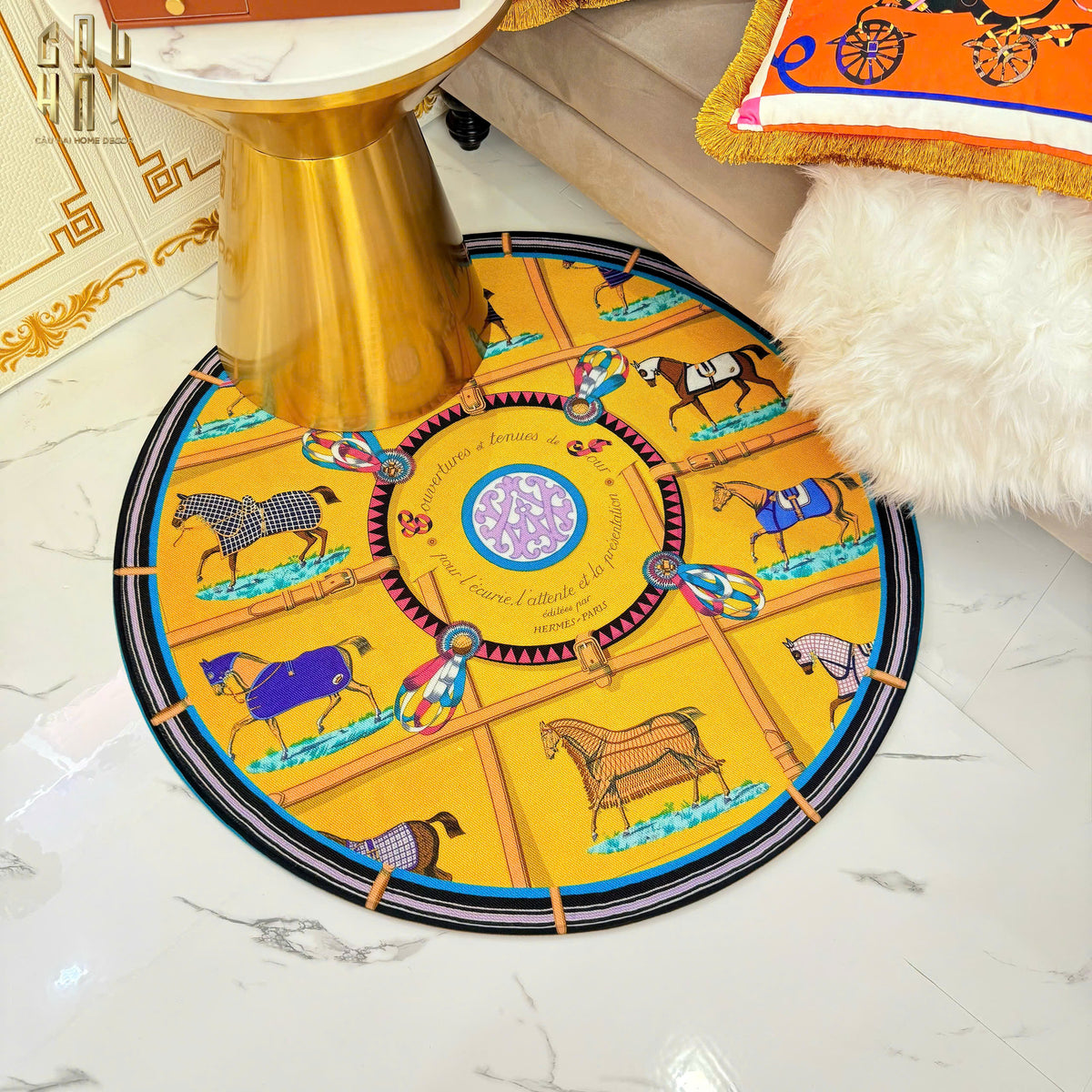 Thảm Tròn Nhung Bỉ D100 - Round Carpet Jaune Bleu Renaissance-THẢM TRÒN - THẢM BED-Đối tác tại Trung Quốc theo từng đơn đặt hàng-CẬU HAI HOME DECOR
