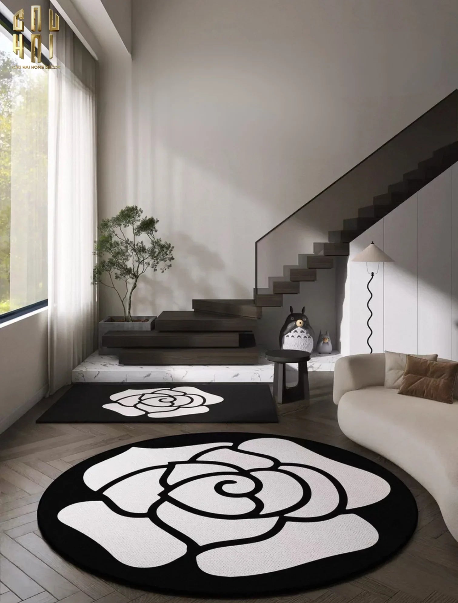 Thảm Tròn Nhung Bỉ D120 Camélia Blanc - Circle-CẬU HAI HOME DECOR