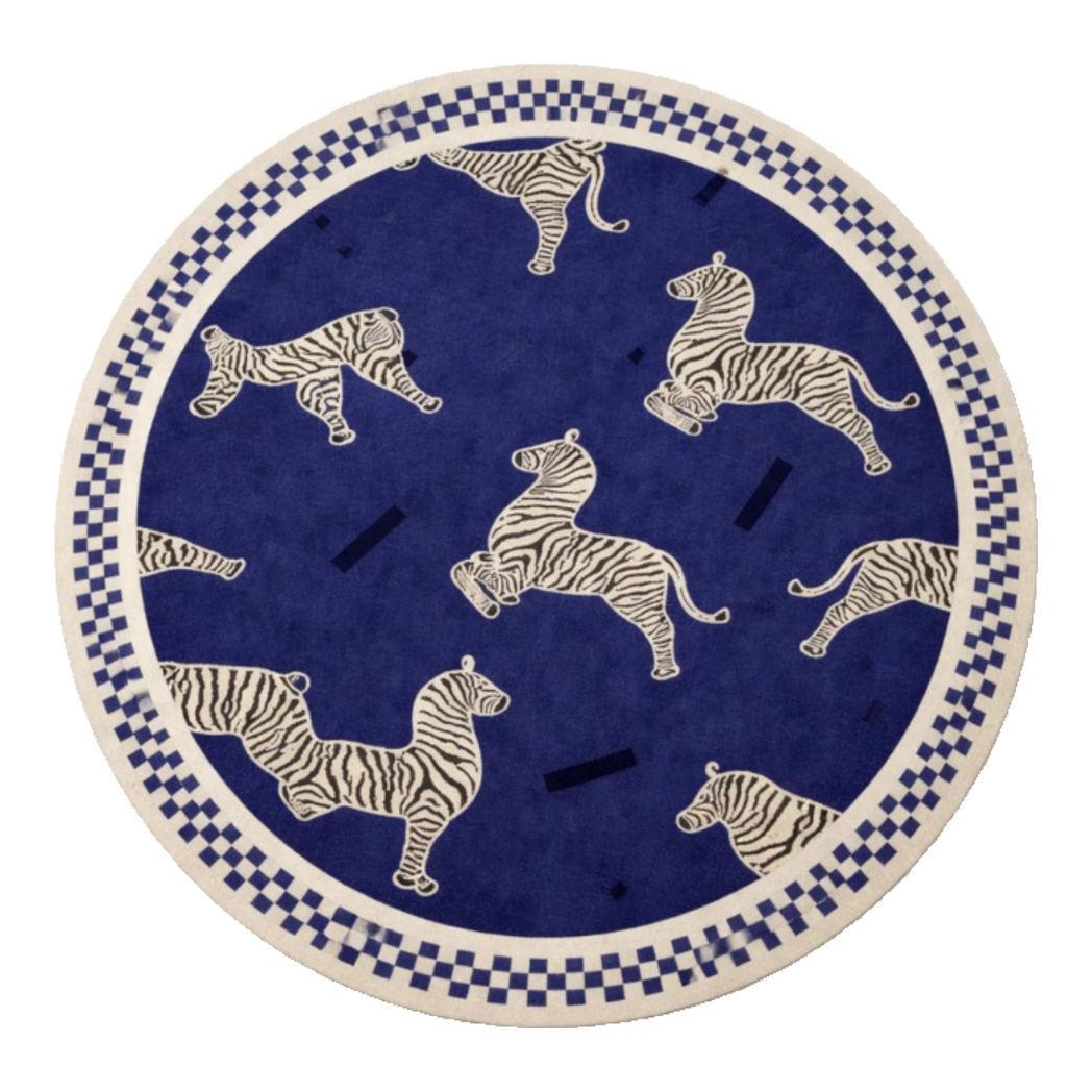 Thảm Tròn Nhung Bỉ - La Danse Du Zèbre - Bleu Indigo D140-THẢM TRÒN - THẢM BED-Đối tác tại Trung Quốc theo từng đơn đặt hàng-CẬU HAI HOME DECOR