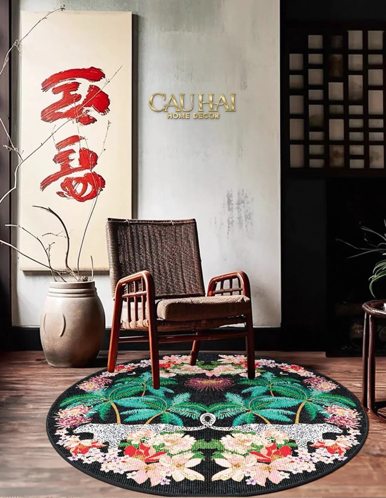 Thảm Tròn Nhung Bỉ D160 - Nocturne Jungle Panthera-CẬU HAI HOME DECOR