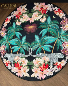 Thảm Tròn Nhung Bỉ D160 - Nocturne Jungle Panthera-CẬU HAI HOME DECOR