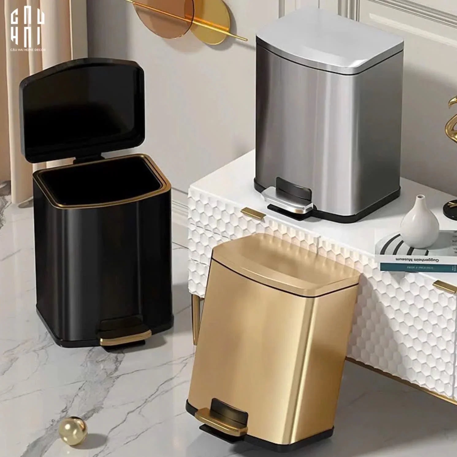 THÙNG RÁC 20L CAO CẤP GOLDEN ELITE PREMIUM - CẬU HAI HOME DECOR