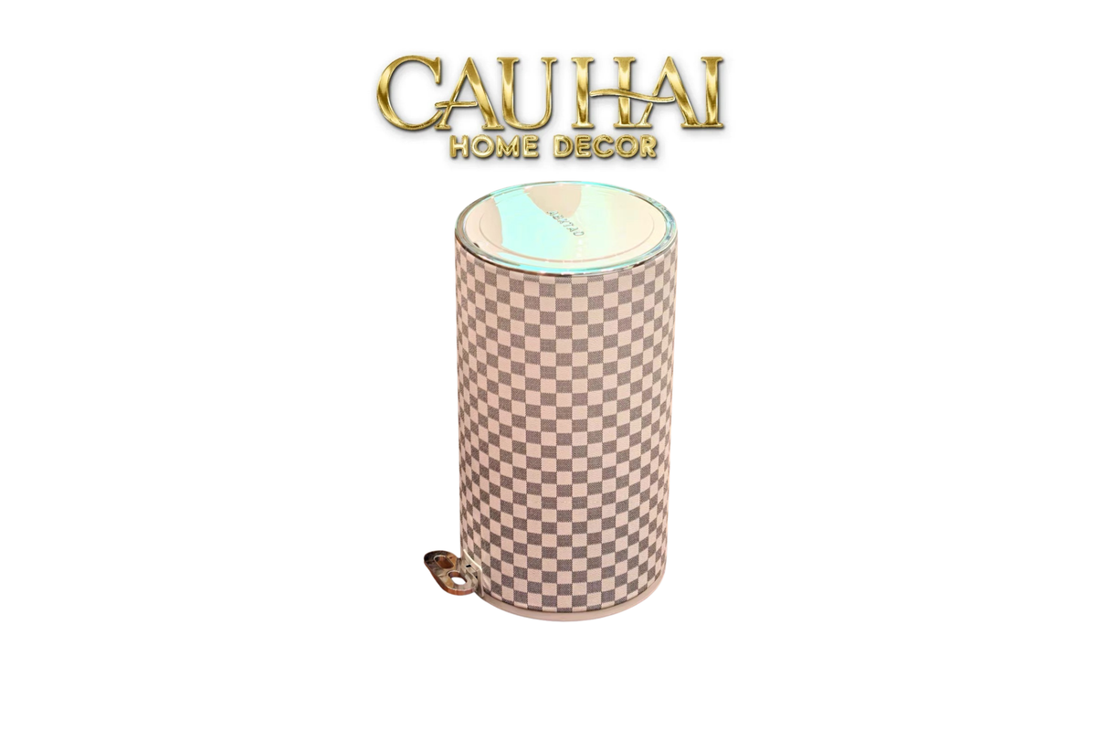Thùng Rác Bọc Da Cao Cấp 15L - Damier Blanc L Class Trash Bin-CẬU HAI HOME DECOR-CẬU HAI HOME DECOR