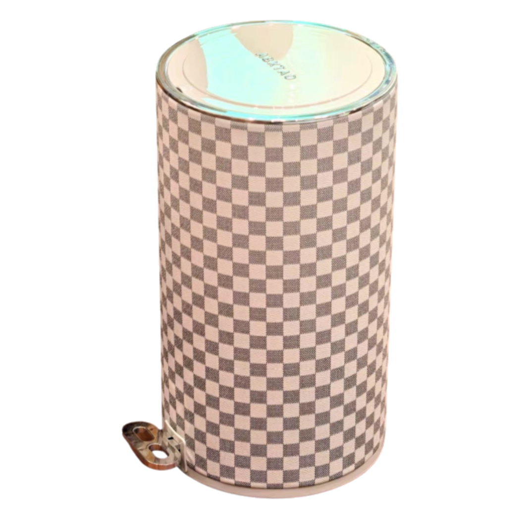 Thùng Rác Bọc Da Cao Cấp 15L - Damier Blanc L Class Trash Bin-CẬU HAI HOME DECOR-CẬU HAI HOME DECOR