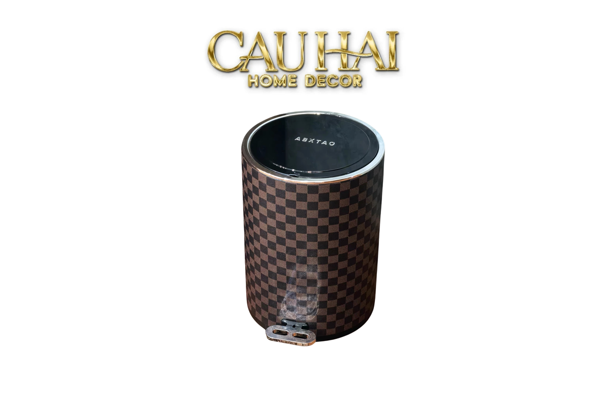 Thùng Rác Bọc Da Cao Cấp 15L - Damier Ebene L Class Trash Bin-CẬU HAI HOME DECOR-CẬU HAI HOME DECOR