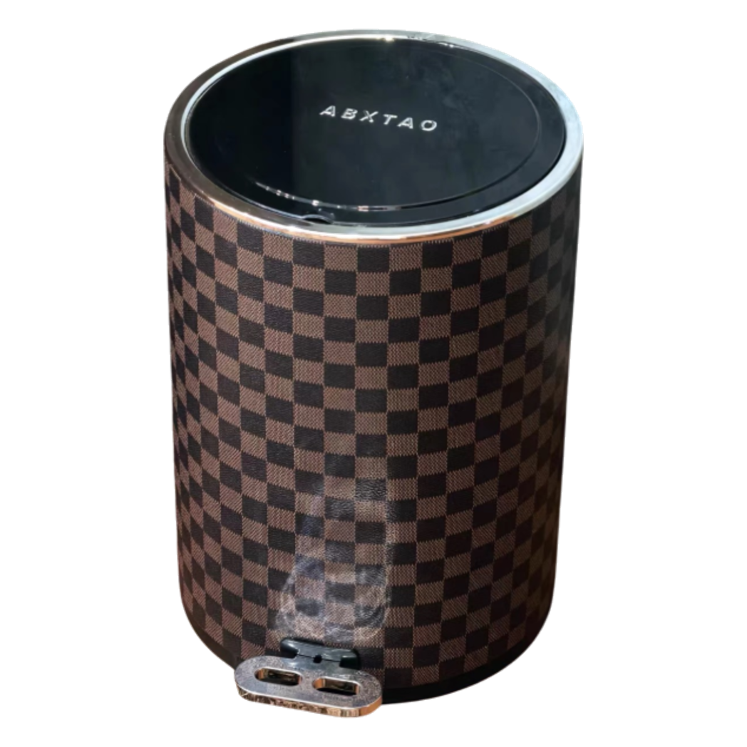 Thùng Rác Bọc Da Cao Cấp 15L - Damier Ebene L Class Trash Bin-CẬU HAI HOME DECOR-CẬU HAI HOME DECOR