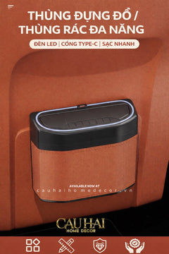 Thùng Rác Bọc Da Car Mini Bin - Cognac-CẬU HAI HOME DECOR