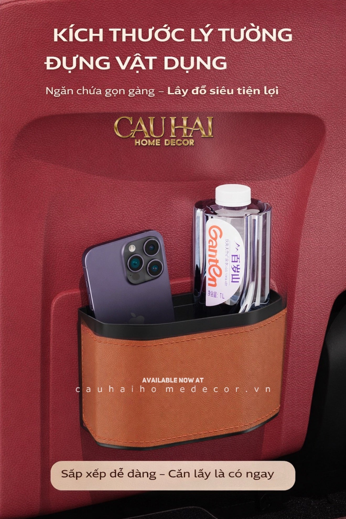 Thùng Rác Bọc Da Car Mini Bin - Cognac-CẬU HAI HOME DECOR