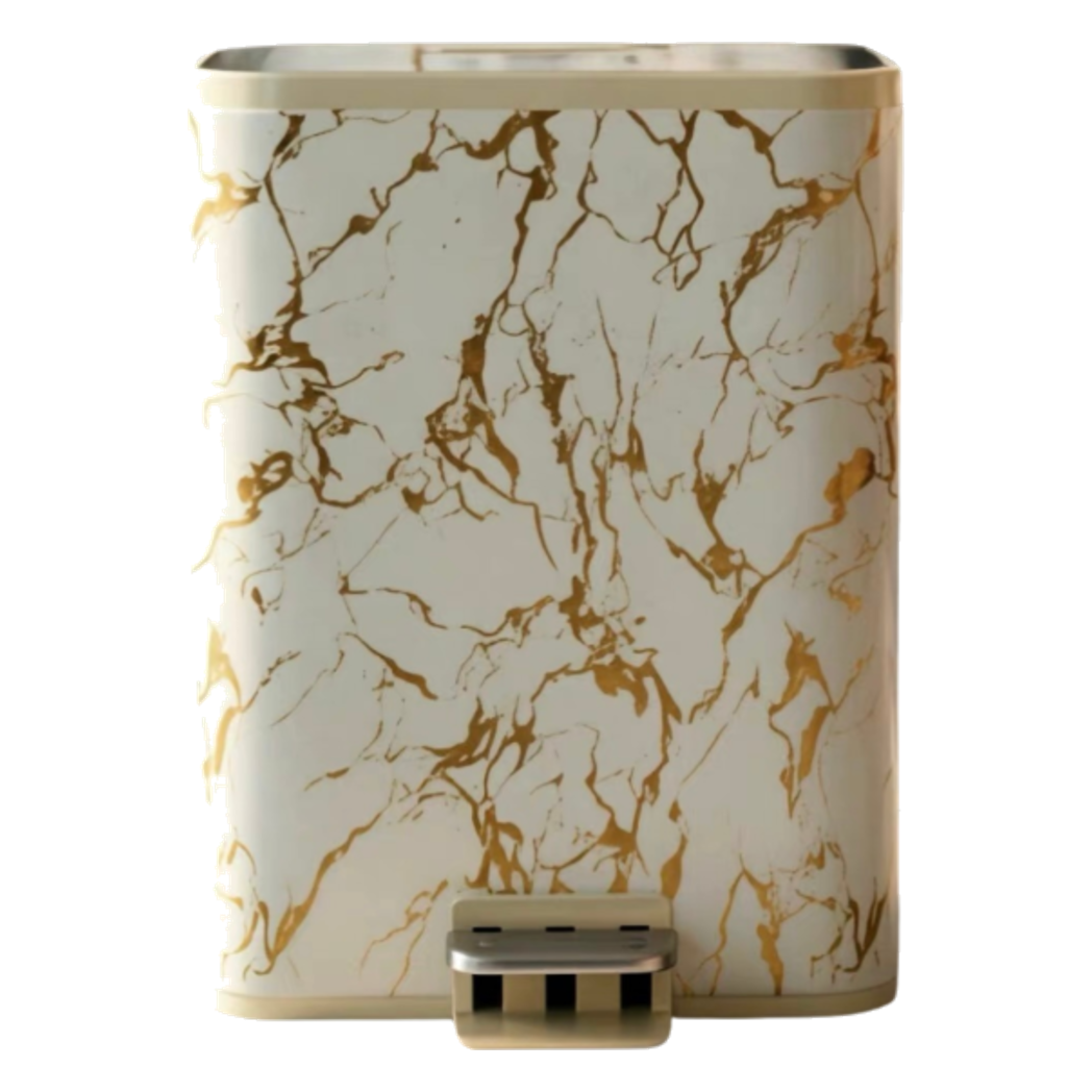 Thùng Rác Bọc Da Đạp Chân Thép Marble Silencieux Ivory 25L-CẬU HAI HOME DECOR-CẬU HAI HOME DECOR