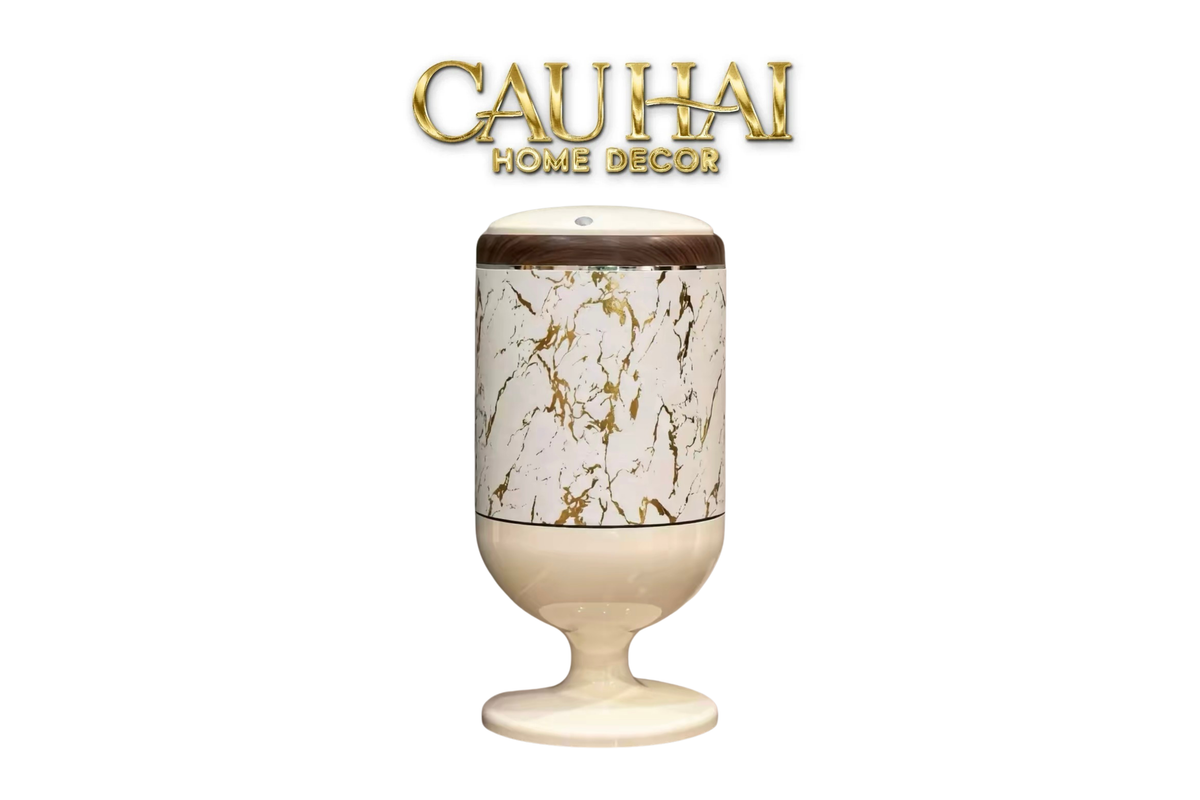Thùng Rác Bọc Da Vân Đá Marble Pedestal Silencieux 20L-Thùng Rác-CẬU HAI HOME DECOR-CẬU HAI HOME DECOR